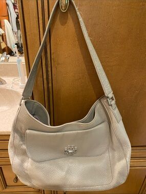 Tory Burch Light Gray Pebbled Leather Shoulder Bag